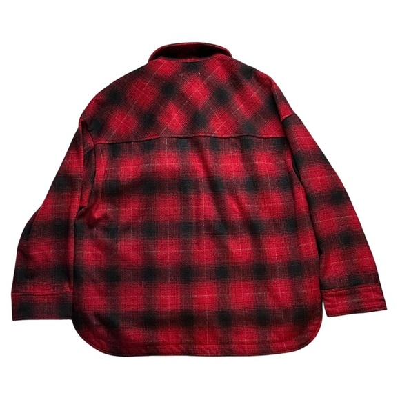 Zara Tartan Plaid Wool Blend Oversized High Low Shirt Jacket Red Women’s Large - Picture 4 of 6